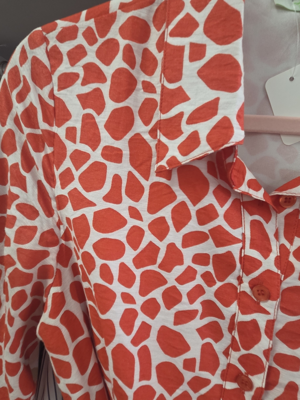 Jade Coral Red Abstract Print Shirt Midi Dress - Picture 3 of 5
